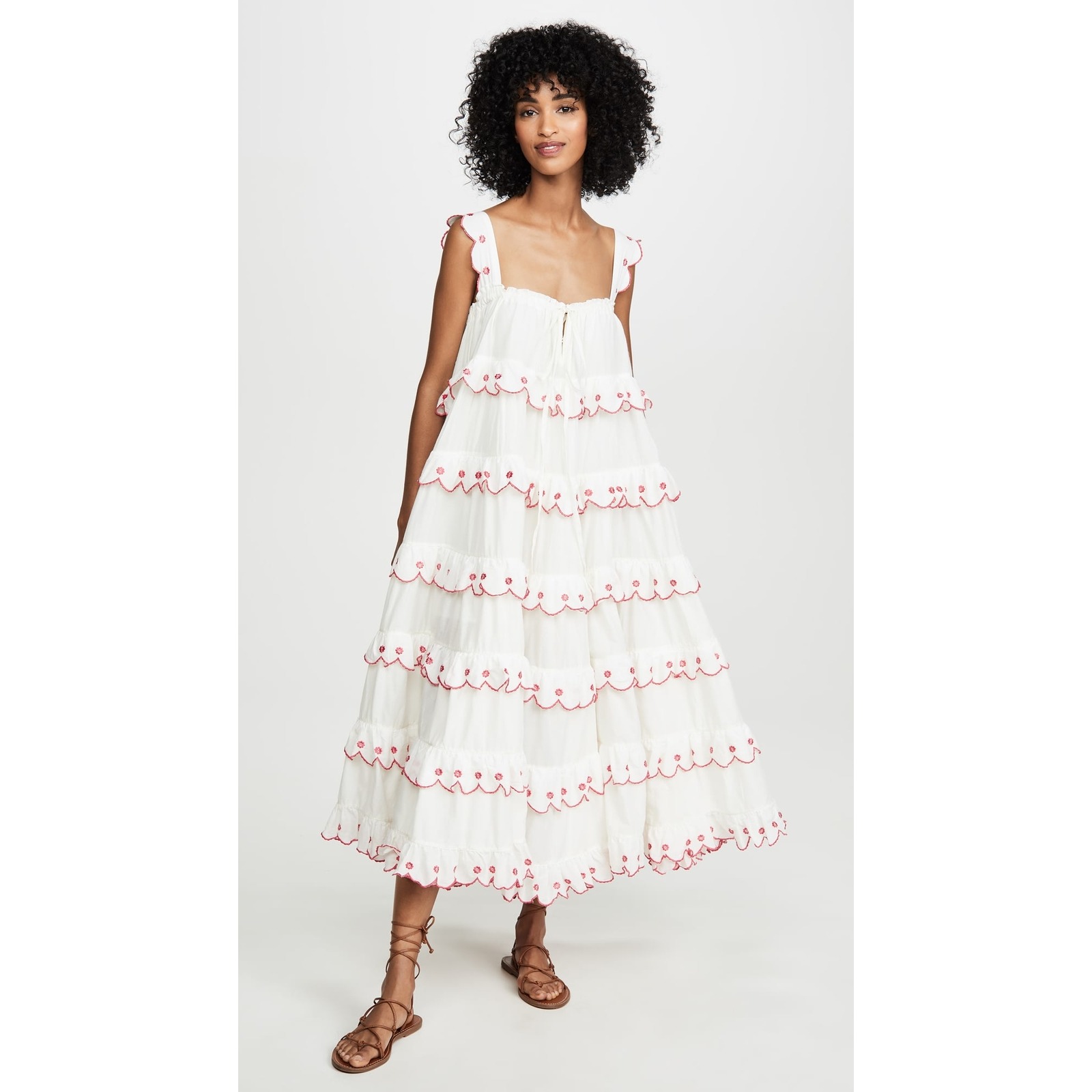 Nwt Innika Choo Scallop Frill Iva Biigdres Dress In Cream Midi Belt Sz: 2 Doen — image 4 of 8